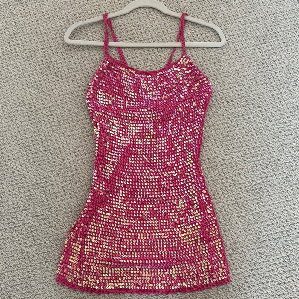Retrofete Pink and Gold Sequin Mini Dress